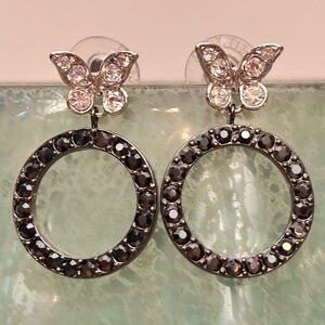 Nolan Miller Delicate Butterfly Black & White Circle Drop Earrings